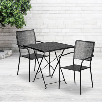 Flash Furniture CO-28SQF-02CHR2-BK-GG 28'' Square Black Indoor-Outdoor Steel Folding Patio Table Set with 2 Square Back Chairs 